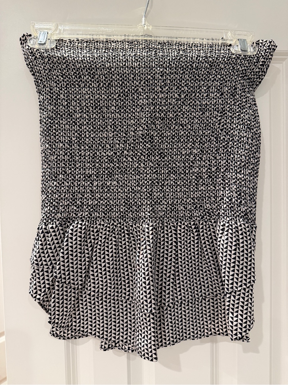 Madewell Black & White Geometric Smocked Ruffle Mini Skirt